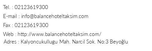 Balance Hotel Taksim telefon numaralar, faks, e-mail, posta adresi ve iletiim bilgileri